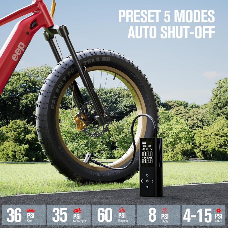 GOOLOO AP150 Tire Inflator Portable Air Compressor, 2X Faster 150PSI Cordless Air Pump for Car Tires with Auto-Shutoff, Portable Tire Pump with Digital Pressure Gauge for Car, Motorcycle,Bike, Ball - Image 3